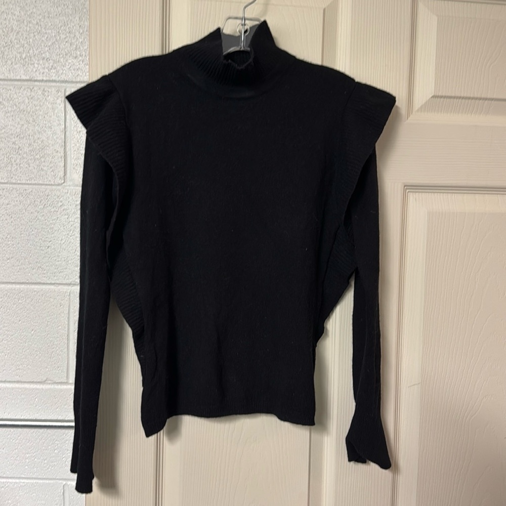 Lockhart black cashmere ruffle detail mock neck sweater